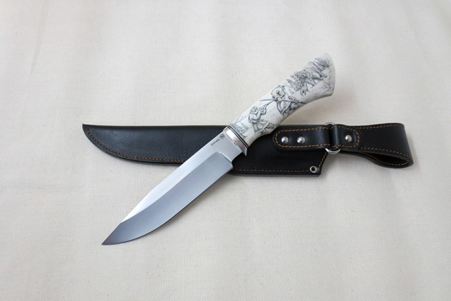 Нож Гепард 4  из стали Elmax (рог, скримшоу) elmax032