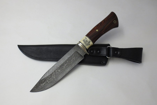 Кованый нож из дамасской стали "Гепард" (торц. дамаск) дторцскрим0005