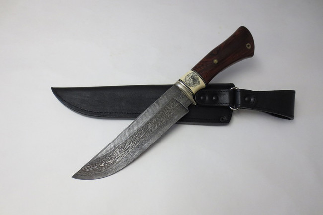 Кованый нож из дамасской стали "Таежный" 1 (торц. дамаск) дторцскрим0004